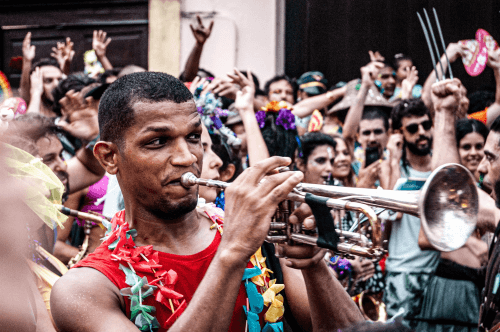 Man blowing in trumpet