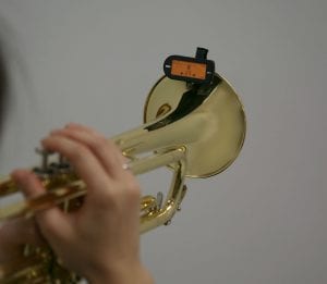 A trumpet with a tuner