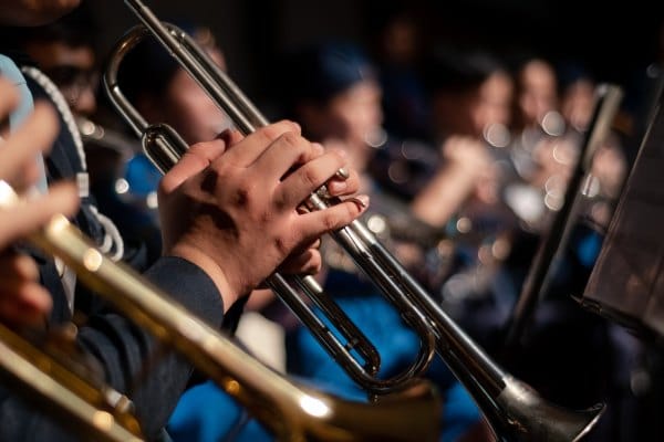 Trumpet player in orchestra